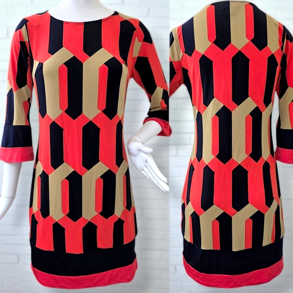 Vintage Inspired 3/4 Sleeve Shift Dress Unique 60s Mod Style Pattern Size 4 - Picture 1 of 10